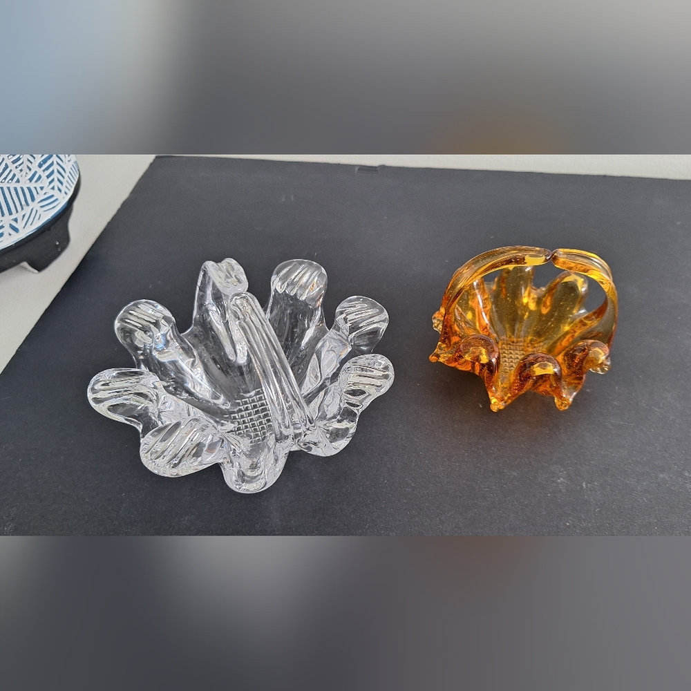 Two Canadian art glass candy baskets